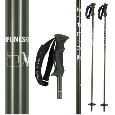 Zipline Blurr 16.0 Graphite Composite Downhill Ski Poles - Lightweight, Freeride All-Mountain, Vibration Dampening (Army Green, 40" in./102 cm)