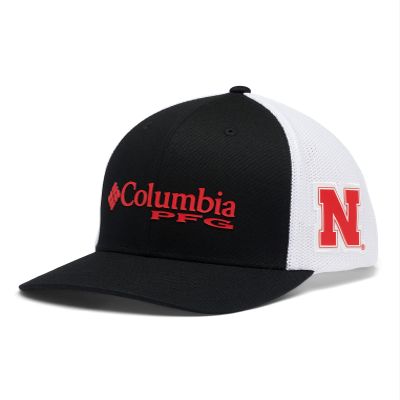 Columbia Unisex Collegiate PFG Mesh Snap Back Ball Cap, NEB - Black, One Size
