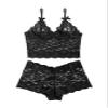Lilosy Sexy Women Floral Lace Pajamas Lingerie Set High Waist Sheer Sleepwear See Through Nightwear Bow Ties Cami Shorts Bra and Panty 2 Piece Black Medium view 4