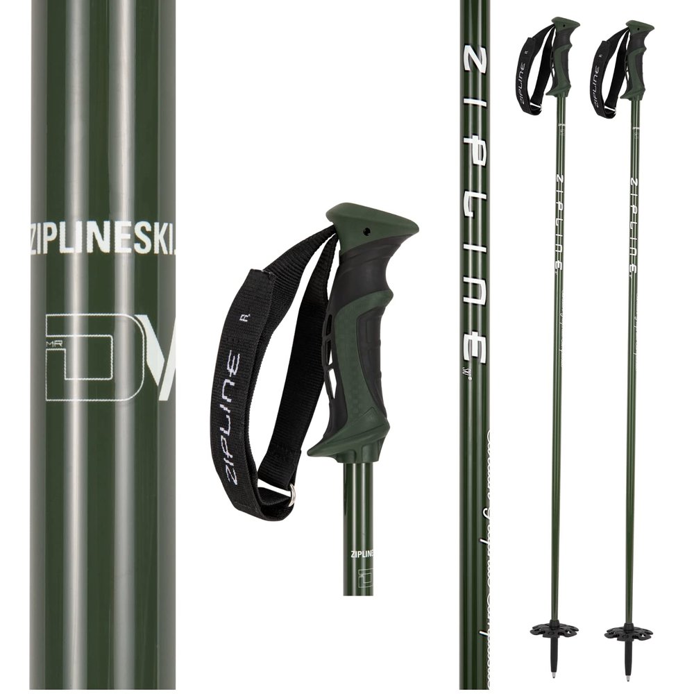 Zipline Blurr 16.0 Graphite Composite Downhill Ski Poles - Lightweight, Freeride All-Mountain, Vibration Dampening (Army Green, 38" in./96 cm)