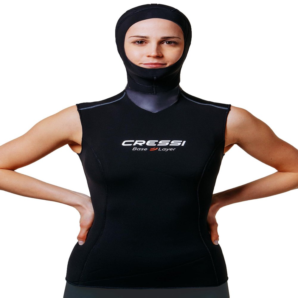 Cressi Base Layer Hooded Vest 2.5/5mm Thermal Undersuits, Black, 2.5/5 mm, XL