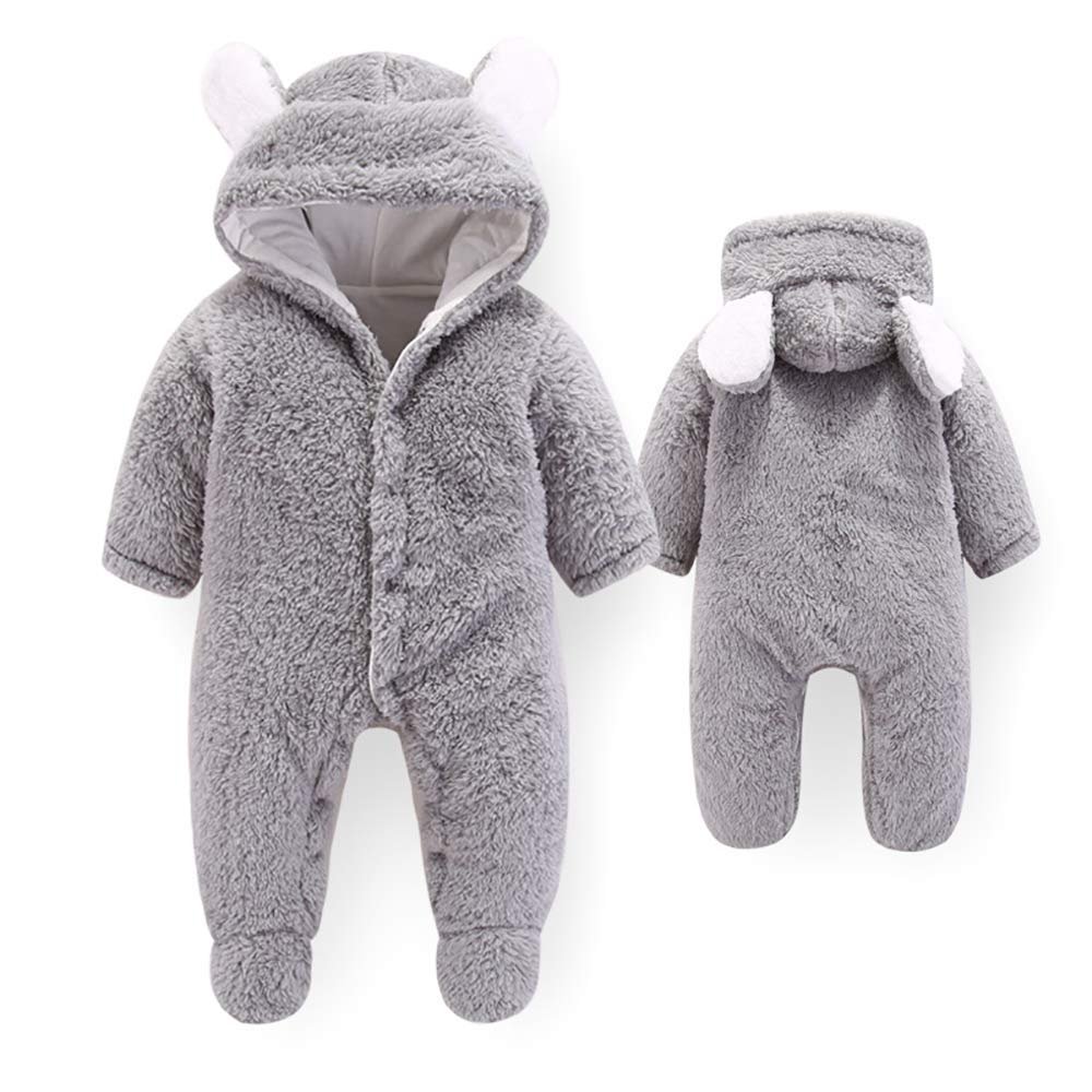 Bestgift Baby Cartoon Bear Snowsuit Winter Coats Cute Newborn Infant Jumpsuit Gray 3-6 Months