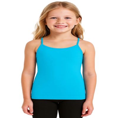 Kurve Girls Sleeveless Tank Top Stretch Undershirts Cami Camisole, Dance, Yoga, Gymnastics Class, UV Protective Fabric, Rated UPF 50+ (Made in USA), Turquoise, Age 10-16