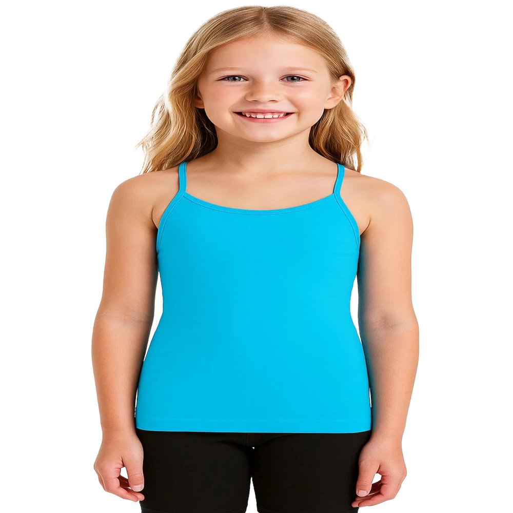 Kurve Girls Sleeveless Tank Top  Stretch Undershirts Cami Camisole, Dance, Yoga, Gymnastics Class, UV Protective Fabric, Rated UPF 50+ (Made in USA), Turquoise, Age 10-16