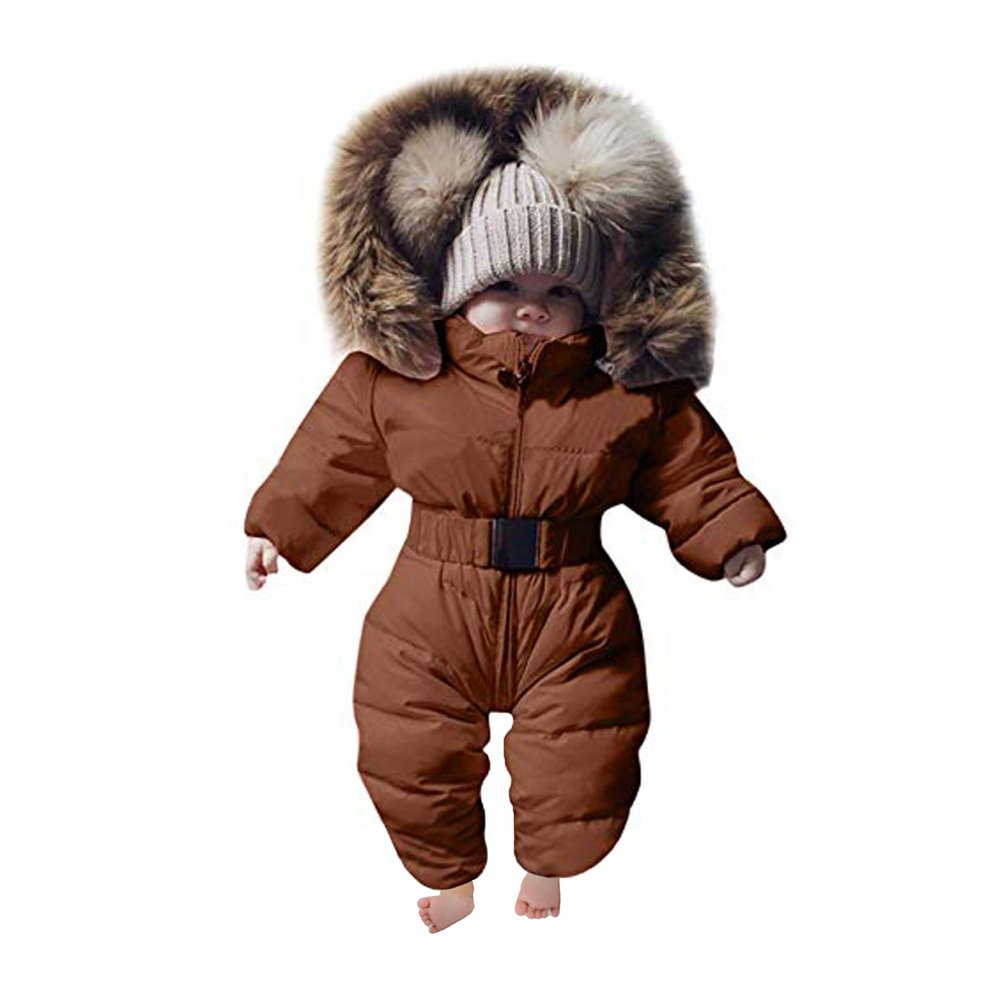 Bestgift Unisex Baby Infant Toddler Winter Snowsuits Romper Hooded Jumpsuit Jacket Brown 6-9 months
