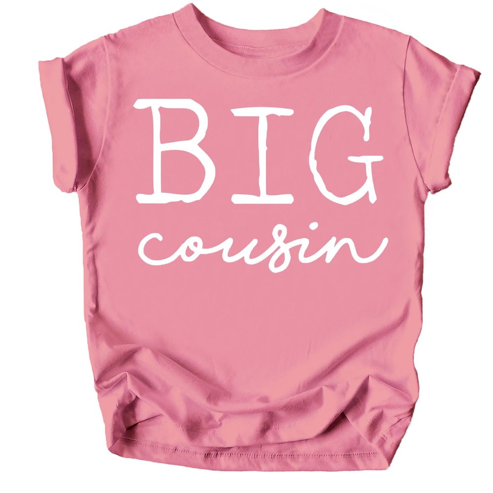 Big Cousin T-Shirts for Toddler and Youth Fun Family Outfits White on Mauve Shirt Youth Small