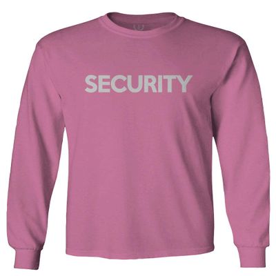 VICES AND VIRTUESS 0331. Security Graphic Event Staff Work Uniform Concert Crew Guard Men's Long Sleeve t Shirt (Pink Small)