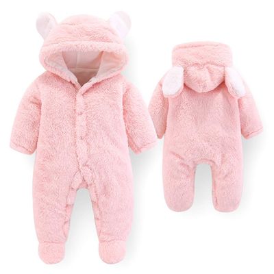 Bestgift Baby Cartoon Bear Snowsuit Winter Coats Cute Newborn Infant Jumpsuit Pink 0-3 Months