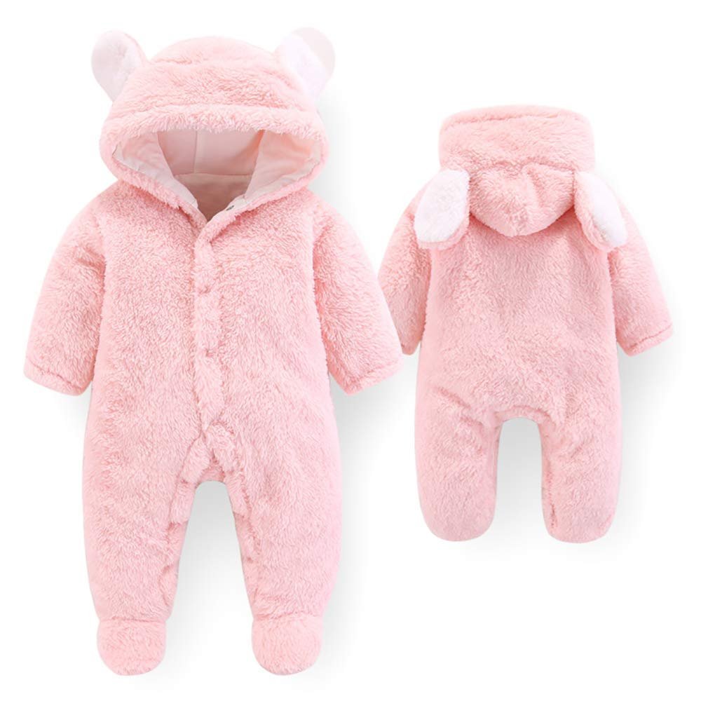 Bestgift Baby Cartoon Bear Snowsuit Winter Coats Cute Newborn Infant Jumpsuit Pink 0-3 Months