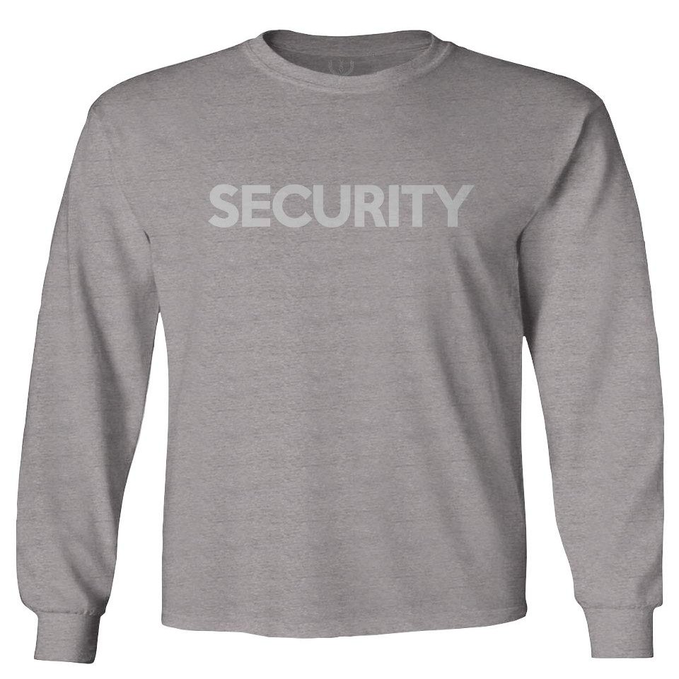 VICES AND VIRTUESS 0331. Security Graphic Event Staff Work Uniform Concert Crew Guard Men's Long Sleeve t Shirt (Light Gray Medium)