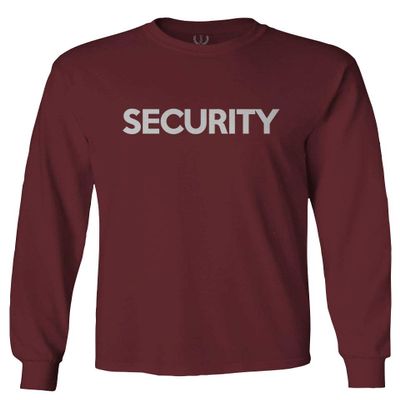 VICES AND VIRTUESS 0331. Security Graphic Event Staff Work Uniform Concert Crew Guard Men's Long Sleeve t Shirt (Maroon Small)