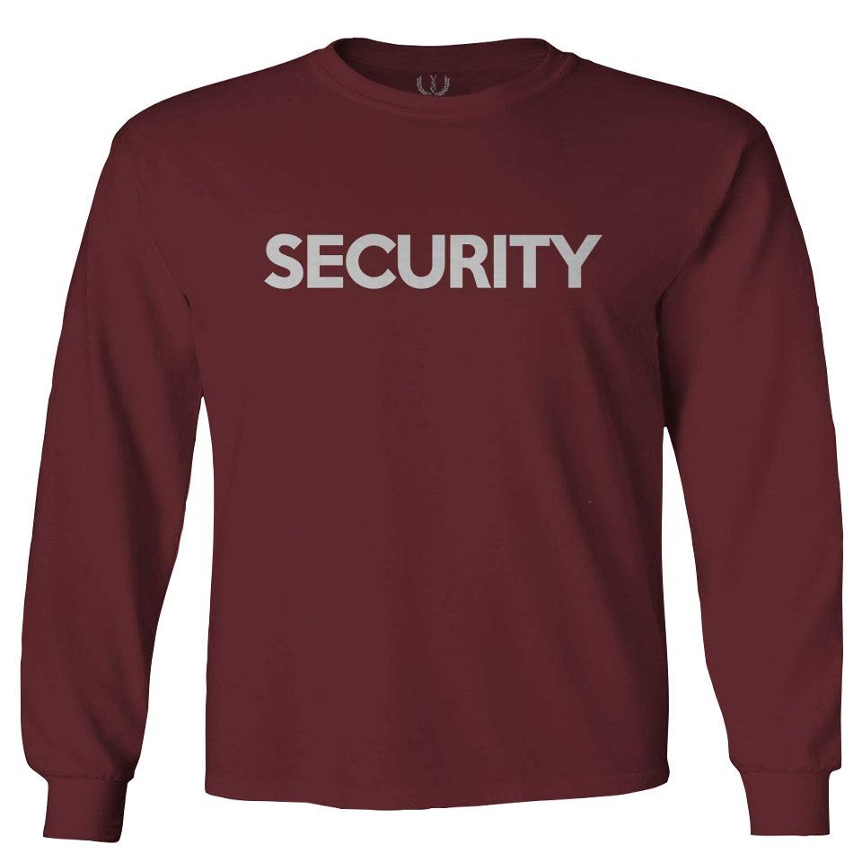 VICES AND VIRTUESS 0331. Security Graphic Event Staff Work Uniform Concert Crew Guard Men's Long Sleeve t Shirt (Maroon Small)