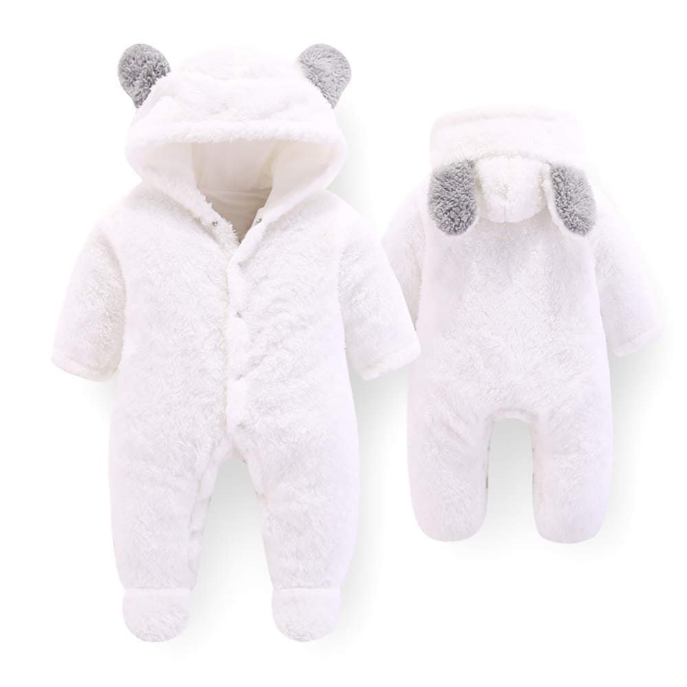 Bestgift Baby Cartoon Bear Snowsuit Winter Coats Cute Newborn Infant Jumpsuit White 6-9 Months