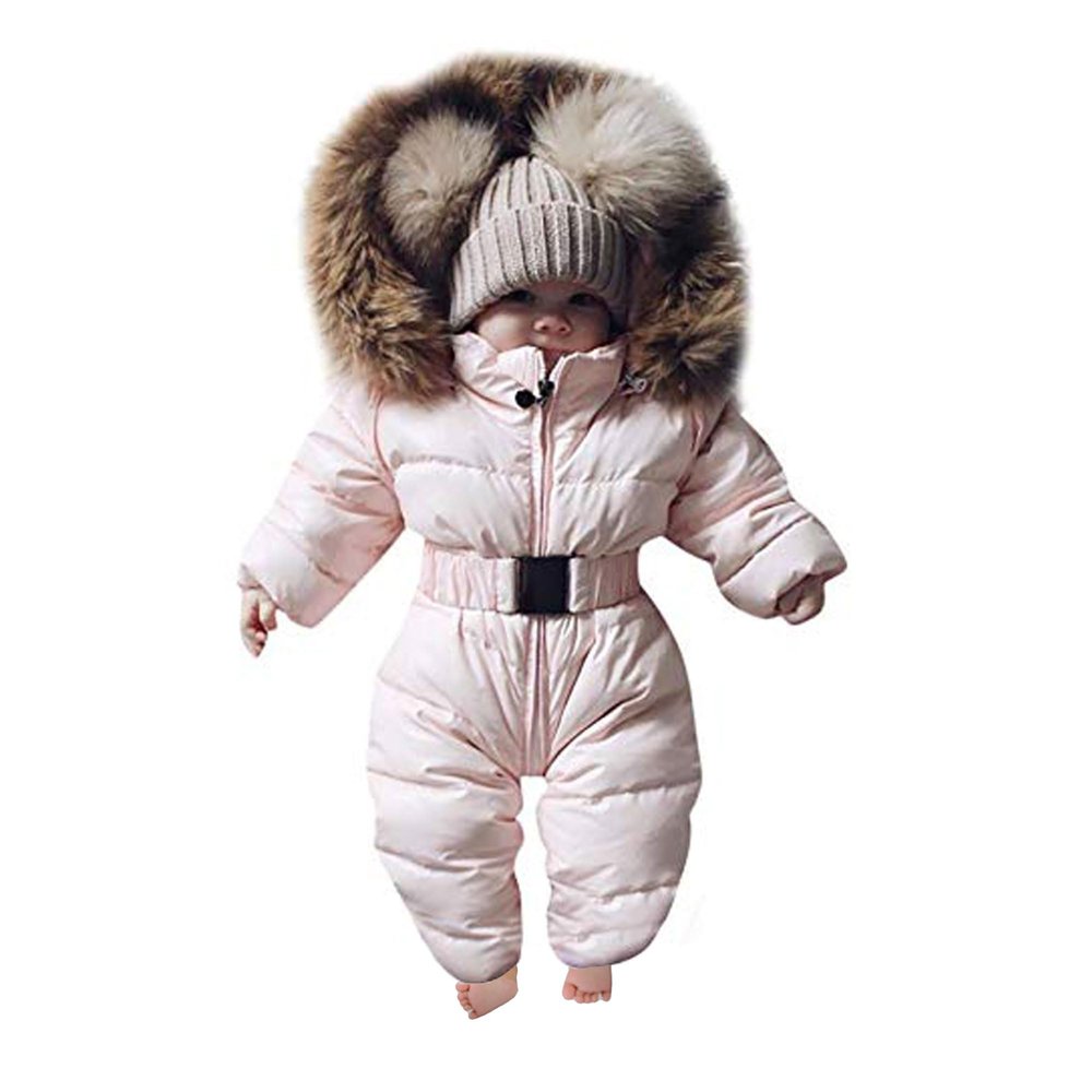 Bestgift Unisex Baby Infant Toddler Winter Snowsuits Romper Hooded Jumpsuit Jacket Pink 9-12 Months