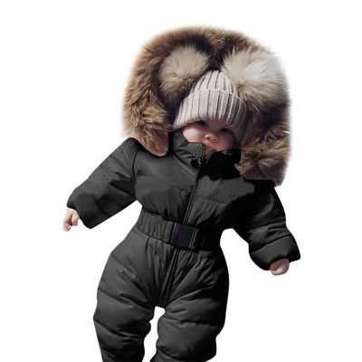 Bestgift Unisex Baby Infant Toddler Winter Snowsuits Romper Hooded Jumpsuit Jacket Black 0-3 months