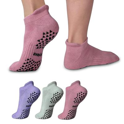 Hylaea Womens Non Slip Socks for Yoga Pilates Hospital Barre kickboxing, Grips on Bottom, Ankle,Cushion Padded Large xlarge