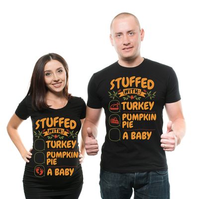 Silk Road Tees Maternity Thanksgiving Pregnancy Announcement Couple Expecting mom dad Tshirts Men Small - Women Small Black