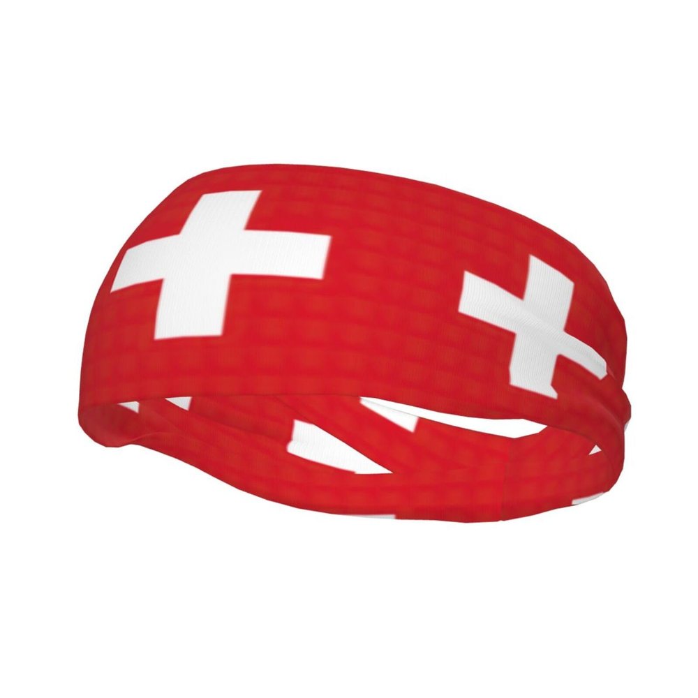 Swiss Flag Print Workout Headbands, Sports Outdoors Sweatbands for Men Women, for Running Cycling Yoga