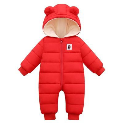 Bestgift Unisex Baby Hooded Winter Snowsuit Infant Warm Puffer Romper Red 12-18 Months