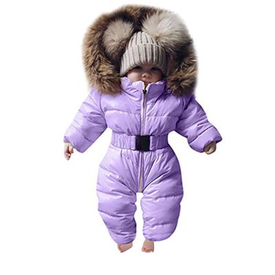 Bestgift Unisex Baby Infant Toddler Winter Snowsuits Romper Hooded Jumpsuit Jacket Violet 6-9 months