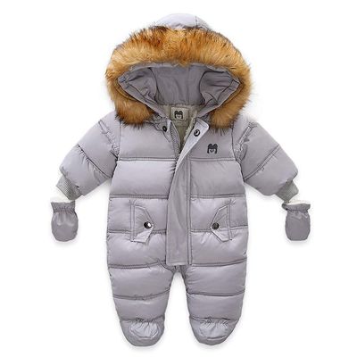 Bestgift Unisex Baby Winter Snowsuit Toddler Hoodied Footie Romper Outwear Coat Gray 9-12 Months