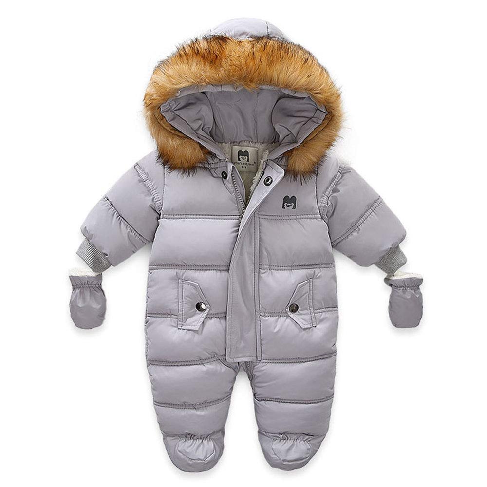 Bestgift Unisex Baby Winter Snowsuit Toddler Hoodied Footie Romper Outwear Coat Gray 9-12 Months