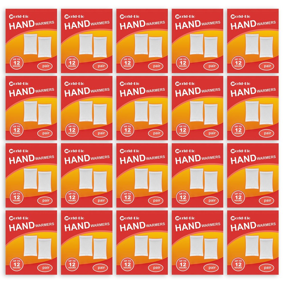 WORLD-BIO Disposable Hand Warmers Bulk Pack - 40 Packs (20 Pairs) Hot Hands Warmers, Instant Air Activated Heat Pads for 12 Hours - Hand & Pocket Warmers for Hunting, Outdoor Activities