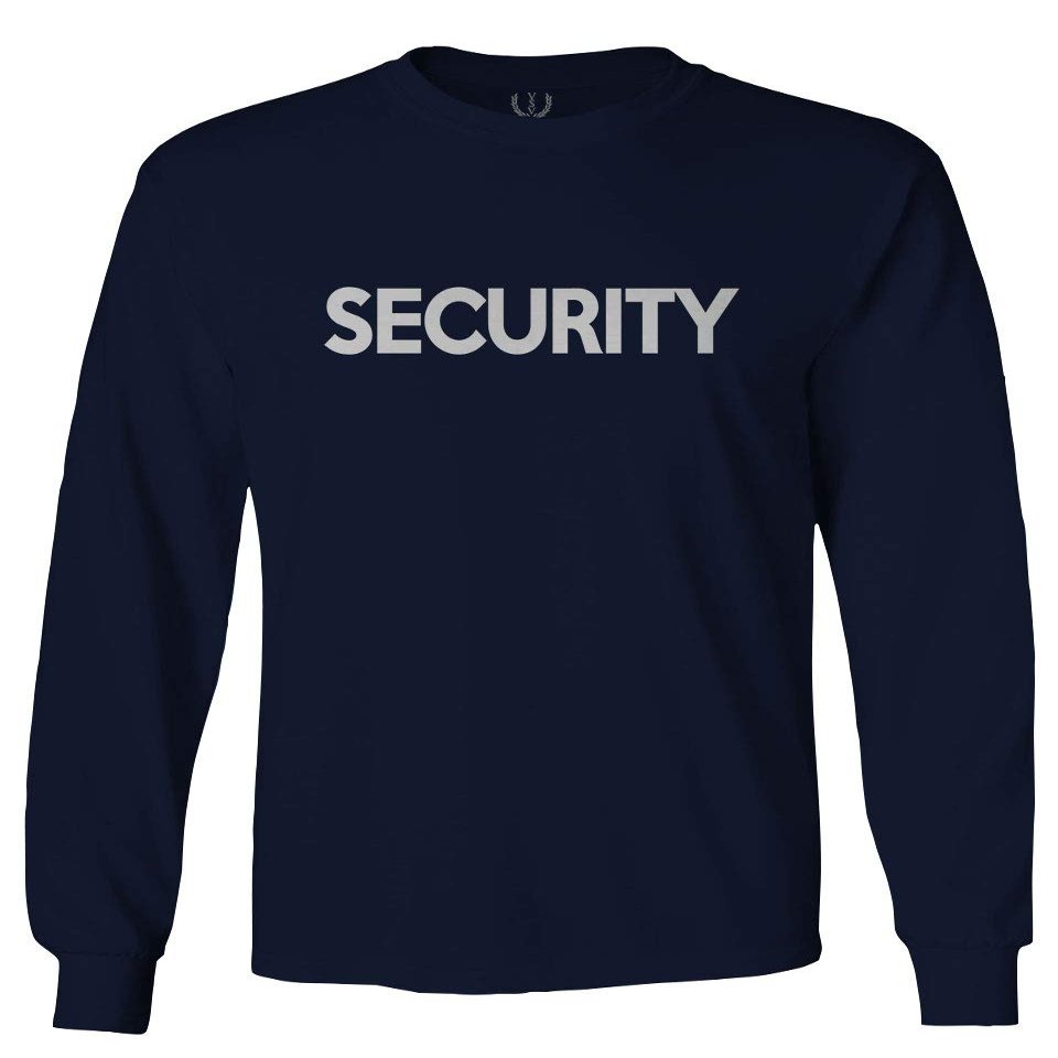 VICES AND VIRTUESS 0331. Security Graphic Event Staff Work Uniform Concert Crew Guard Men's Long Sleeve t Shirt (Navy Blue, Small)