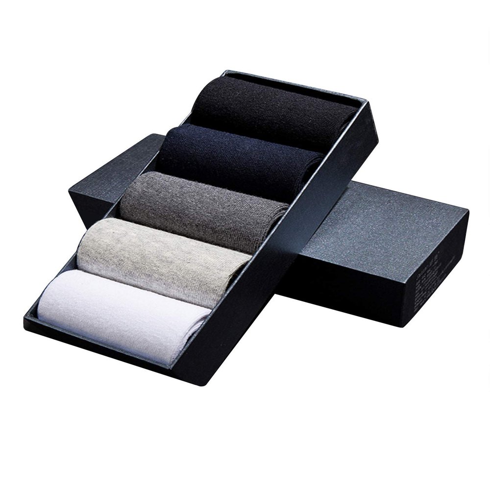 Jueshanzj Men's Dress Socks Cotton Seamless Toe Business Crew Socks Solid Flat 5 pairs One Size