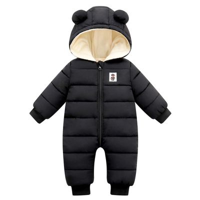 Bestgift Unisex Baby Hooded Winter Snowsuit Infant Warm Puffer Romper Black 3-9 months