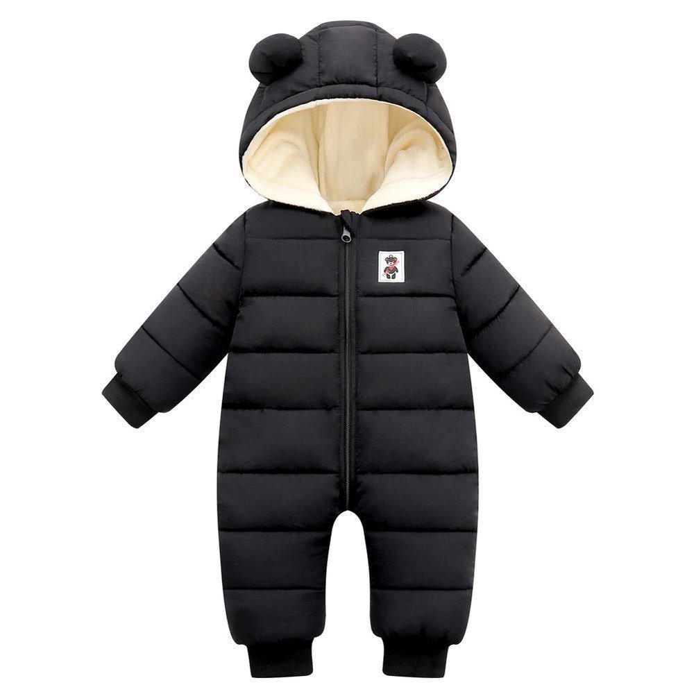 Bestgift Unisex Baby Hooded Winter Snowsuit Infant Warm Puffer Romper Black 3-9 months