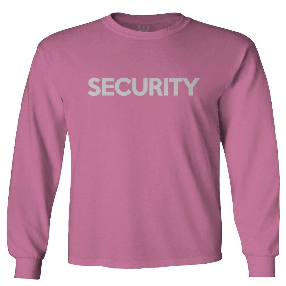 VICES AND VIRTUESS 0331. Security Graphic Event Staff Work Uniform Concert Crew Guard Men's Long Sleeve t Shirt (Pink Large)