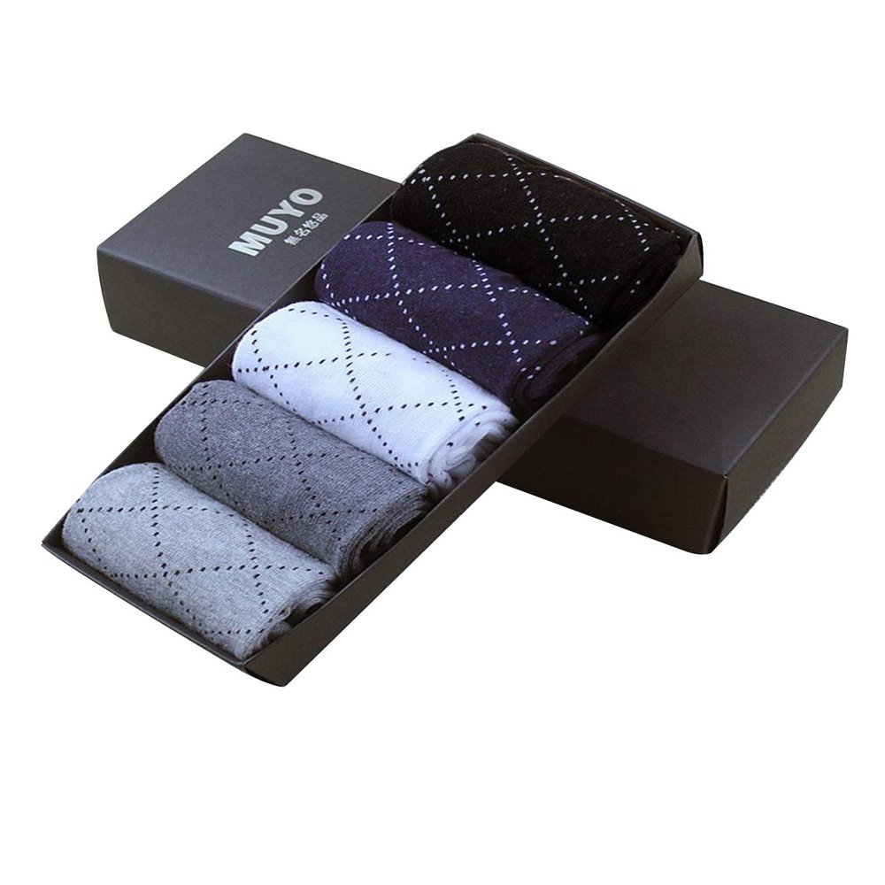 Jueshanzj Men's Dress Socks Cotton Fashion Classic Breathable Socks Tube socks Dotted line 5 pairs One Size
