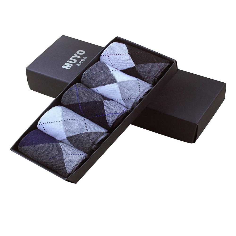 Jueshanzj Men's Dress Socks Cotton Fashion Classic Breathable Socks Tube socks Diamond 5 pairs One Size