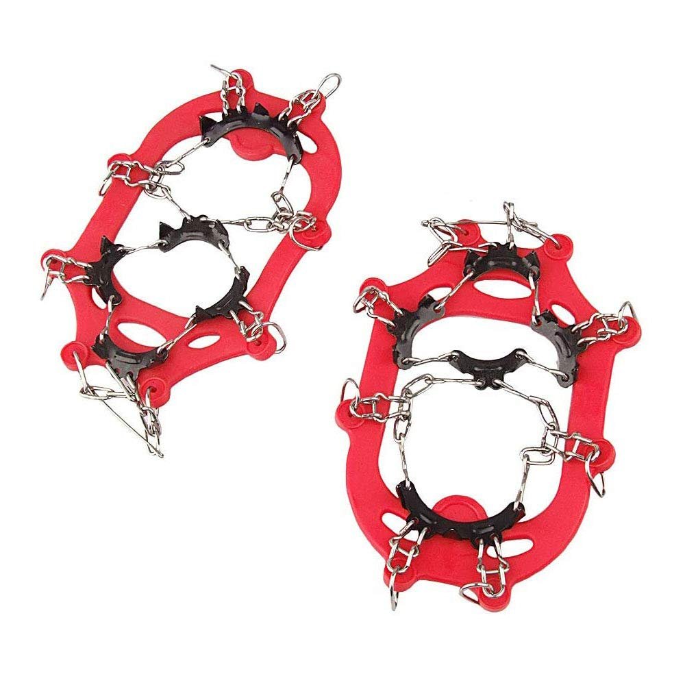 YOUFINE 11 Teeth Crampons Outdoor Anti Slip Shoes Cover Ice Claws with Stainless Steel Chain for Kids Children Teenagers, with Carry Bag (Teenagers)