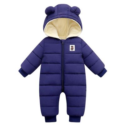 Bestgift Unisex Baby Hooded Winter Snowsuit Infant Warm Puffer Romper Blue 9-12 Months