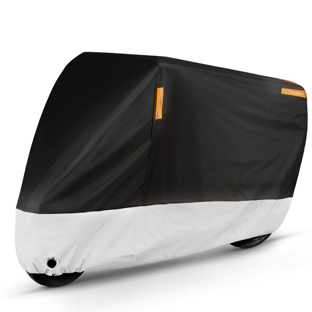 Puroma Motorcycle Cover Heavy Duty Scooter Cover Waterproof Outdoor All Season Universal Weather Quality Protection with Night Reflective, Lock Holes and Storage Bag Fits up to 105" Motorcycle Vehicle