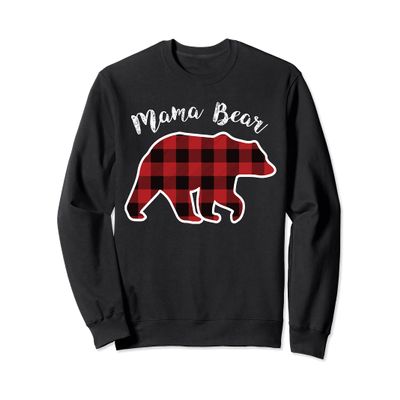 MAMA BEAR | Women Red Plaid Christmas Pajama Family Mom Gift Sweatshirt