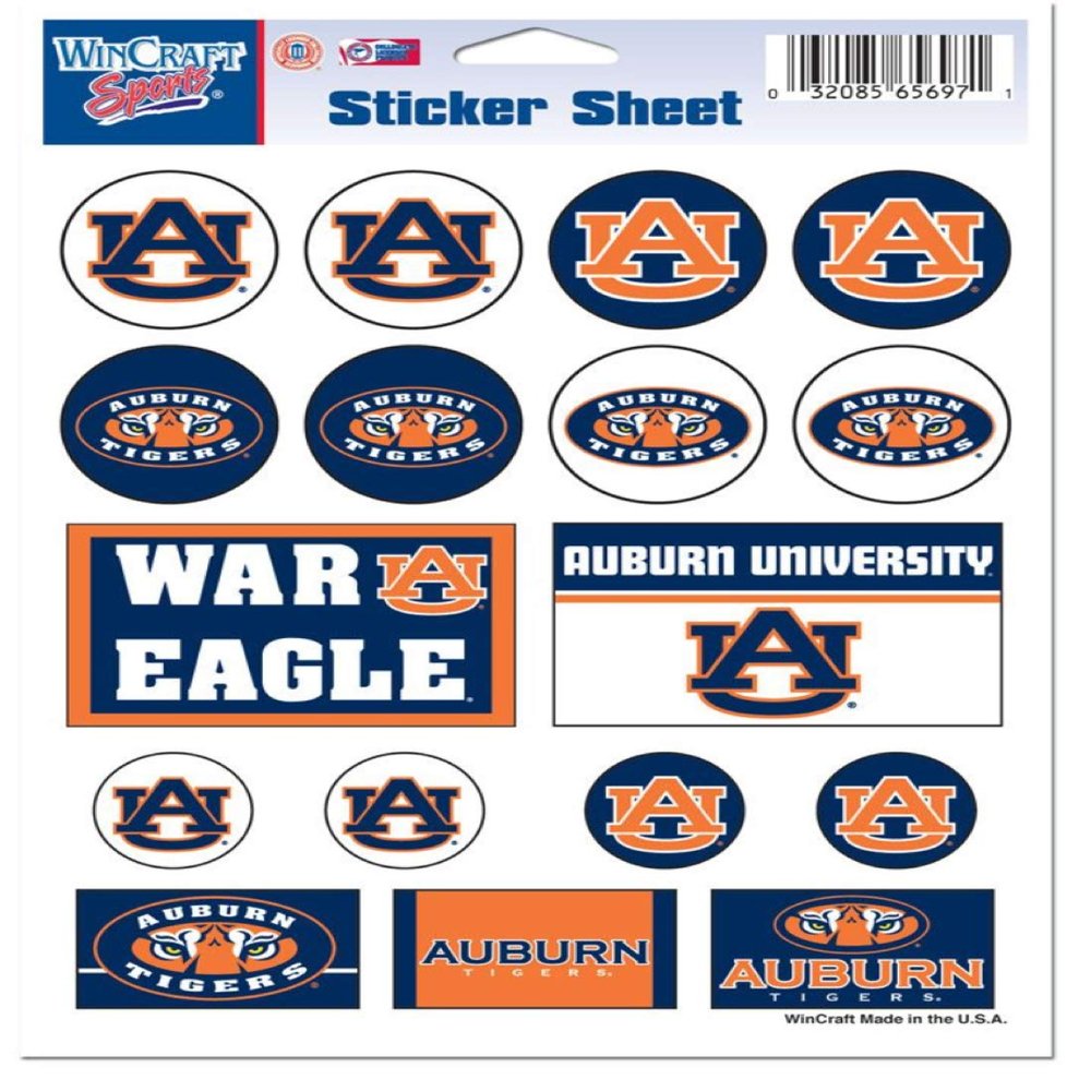 WinCraft NCAA Auburn University Tigers Vinyl Sticker Logo Set, 5" x 7" Inch Sheet