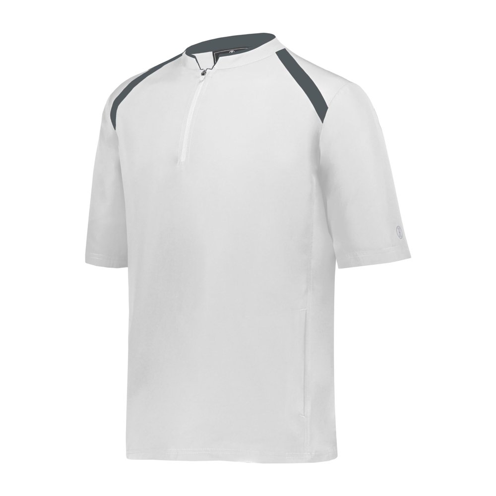 Holloway Boy's Clubhouse Short Sleeve Pullover Cage Jacket - Active Kids' And Teens Outerwear With Quarter Zip, Low Profile Collar, And Stretch Mesh For Maximum Mobility White/Graphite L