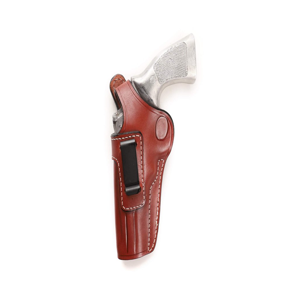 Pusat Holster Premium Leather IWB and OWB Belt Holster 4 inch 357 MAG for Revolver Smith Wesson Model 581-586-681-686 L Frame (Brown Left, SW 681)