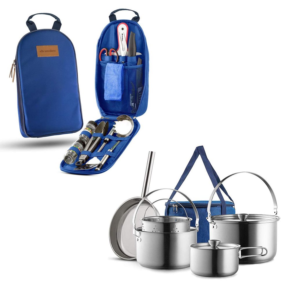 11 Piece Camp Kitchen Cooking Utensil Set Travel Organizer Grill Accessories Portable Compact Gear with Camping Cookware Set 304 Stainless Steel 8-Piece Pots & Pans Open Fire Cooking Kit