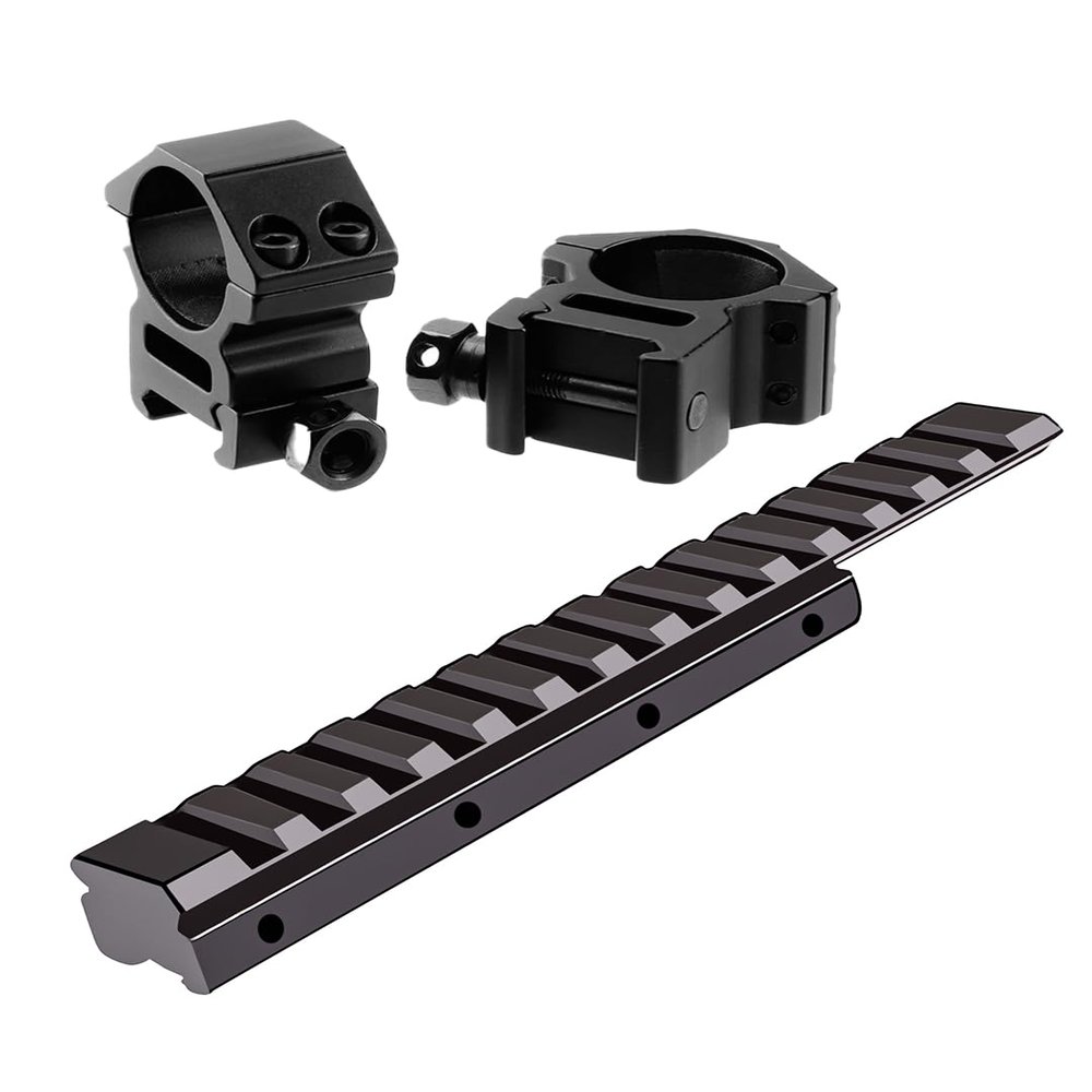 GOTICAL Combo of (14 Slot Extension Low Profile Airgun/.22 Dovetail Rail 11MM to 20MM Weaver Picatinny Rail Adapter Scope Mount Converter + 2Pcs Medium Profile 1 Inch Scope Rings)