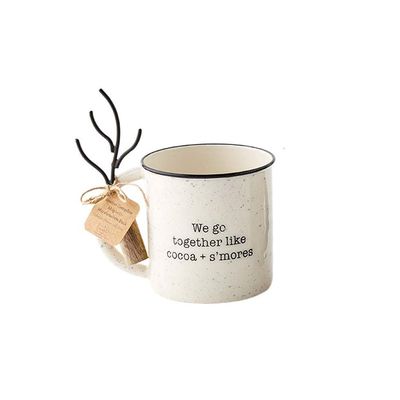 Mud Pie Smores Enamel Set, mug 16 oz | fork 5 1/2", White