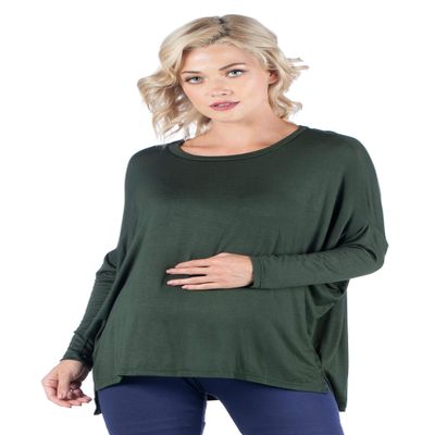 24seven Comfort Apparel Oversized Long Sleeve Maternity Dolman Top Olive
