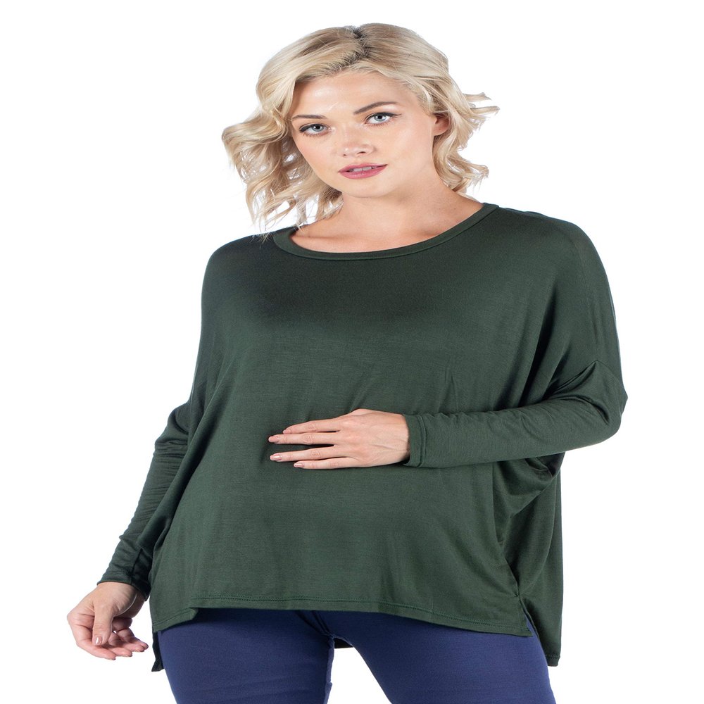 24seven Comfort Apparel Oversized Long Sleeve Maternity Dolman Top Olive