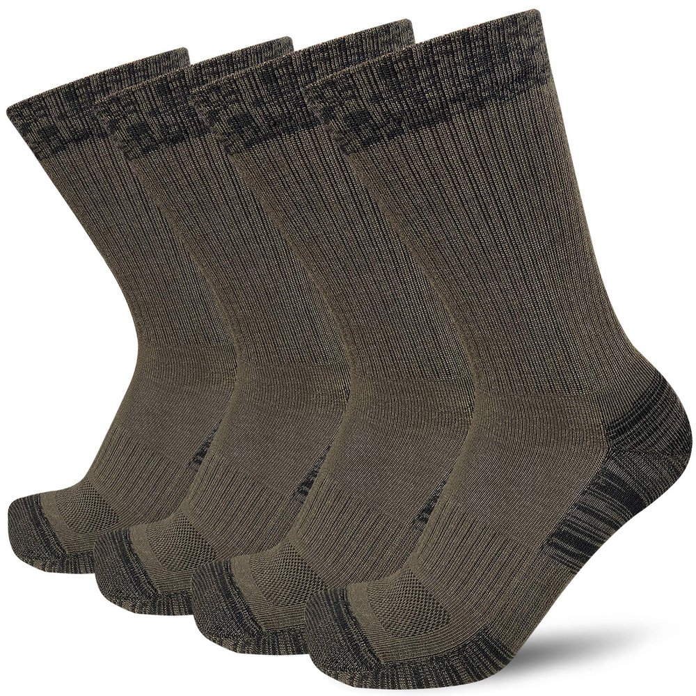 APTYID Men's Moisture Wicking Cushioned Crew Work Boot Socks, Size 9-12, ArmyGreen, 4 Pairs