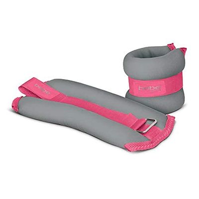 Bebe Ankle and Wrist Weights for Women | Adjustable Ankle Weights with Straps | Workout Equipment for Arm and Leg | 1 Pair of Ankle Weights 2 lbs, Grey/Coral