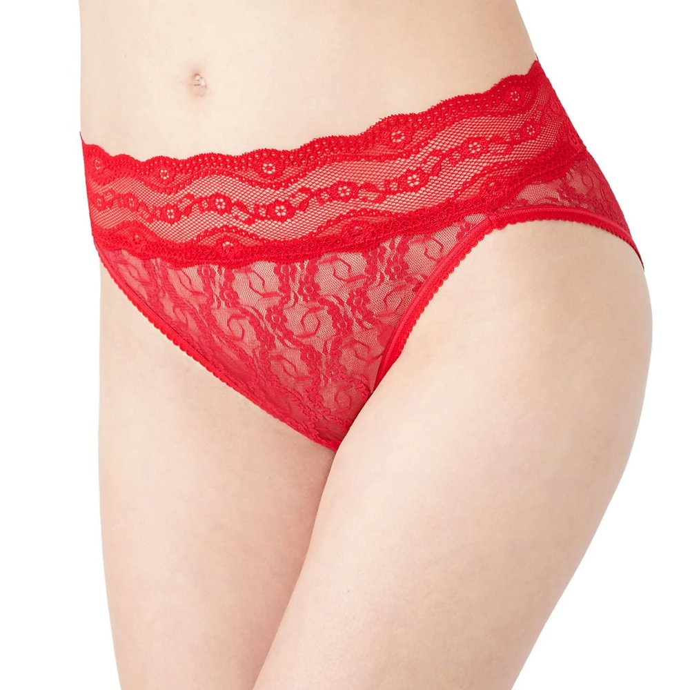 b.tempt'd by Wacoal Women's Lace Kiss Full Coverage Hi Leg Brief Panty, 978382, Crimson Red, Large