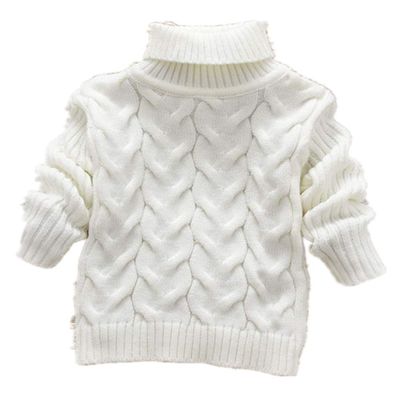 1-8 Years Children's Sweater Boys Girls Solid High Neck Pullover Twist Knitted Sweater (White,2-3 Years)